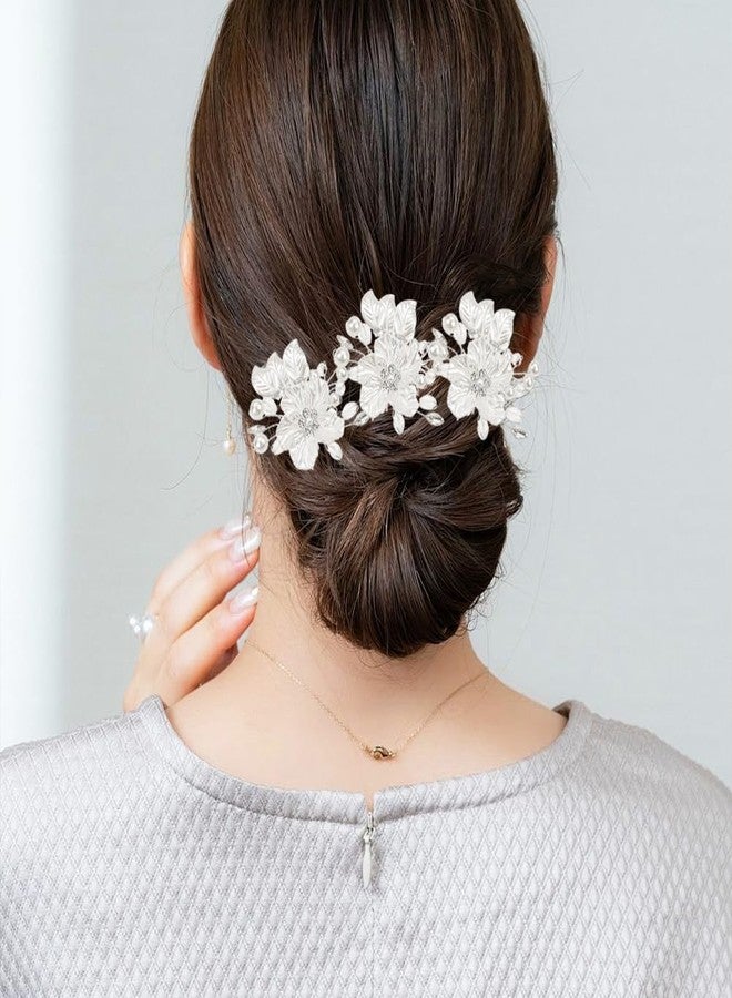 Capiant 5 Pack Bridal Flower Wedding Hair Pins, Silver Wedding Hair Piece, Crystal Pearl Hair Clips, for Brides, Bridesmaids, Women, Girls Updo - Image 5